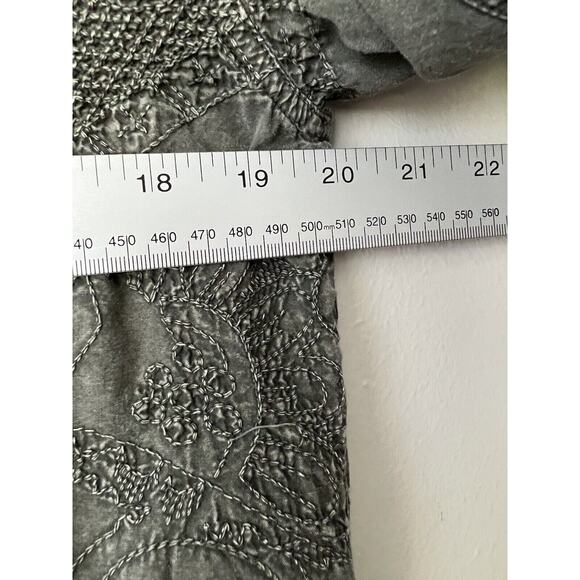 Chicos Jacket Womens Medium Green Embroidered Button Down Textured Pockets Boho - Picture 13 of 13